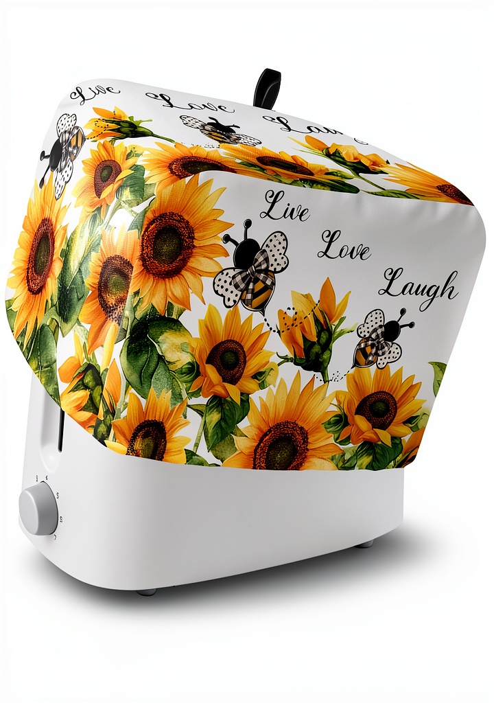 LaBLUUX toaster cover in yellow on a kitchen counter